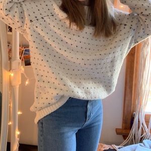 aerie oversized knit grey and white sweater